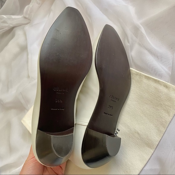/Sold/ CELINE Off White Leather Ankle Boots - Picture 4 of 6
